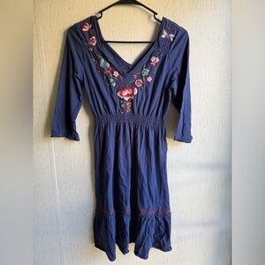 Johnny Was Embroidered Navy Blue Dress